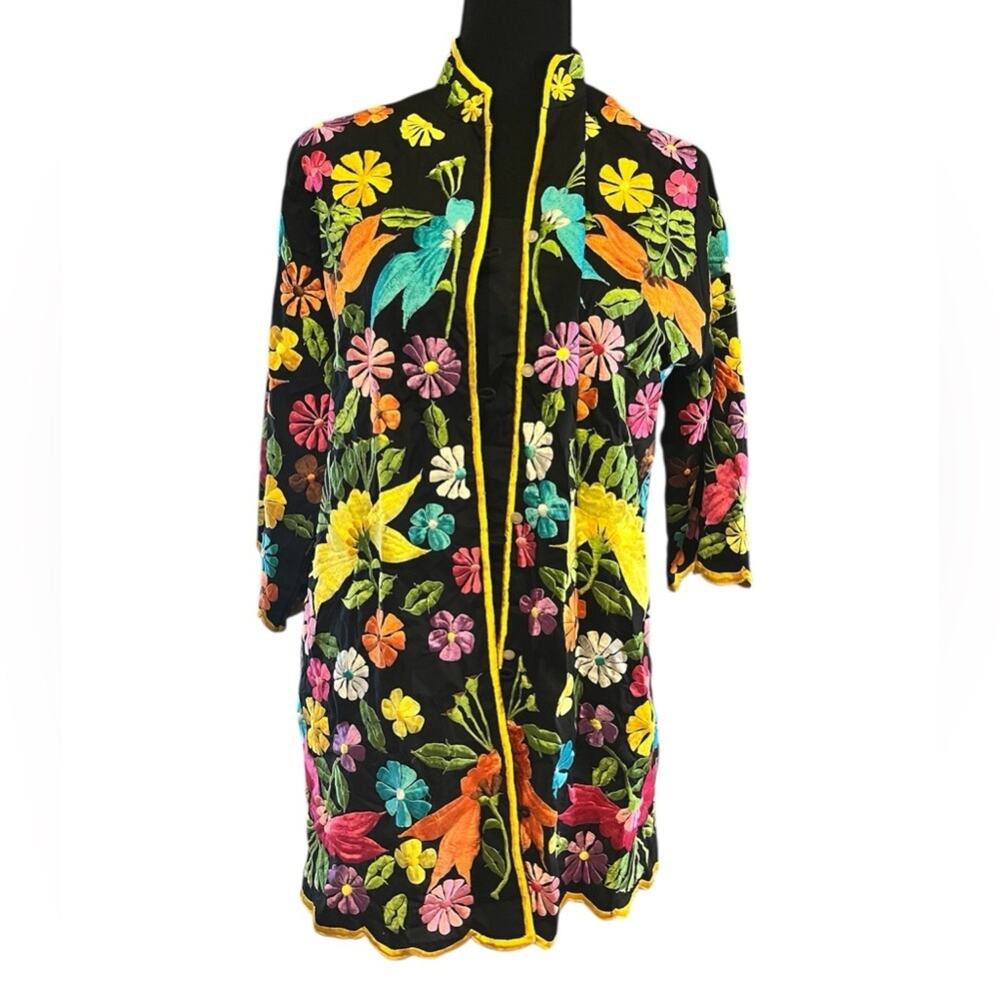 Leandra VINTAGE 70s Floral Embroidered Tunic Jacket FLAWLESS! Small